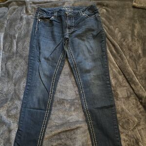 Paisley Sky Dark Blue Skinny Jeans